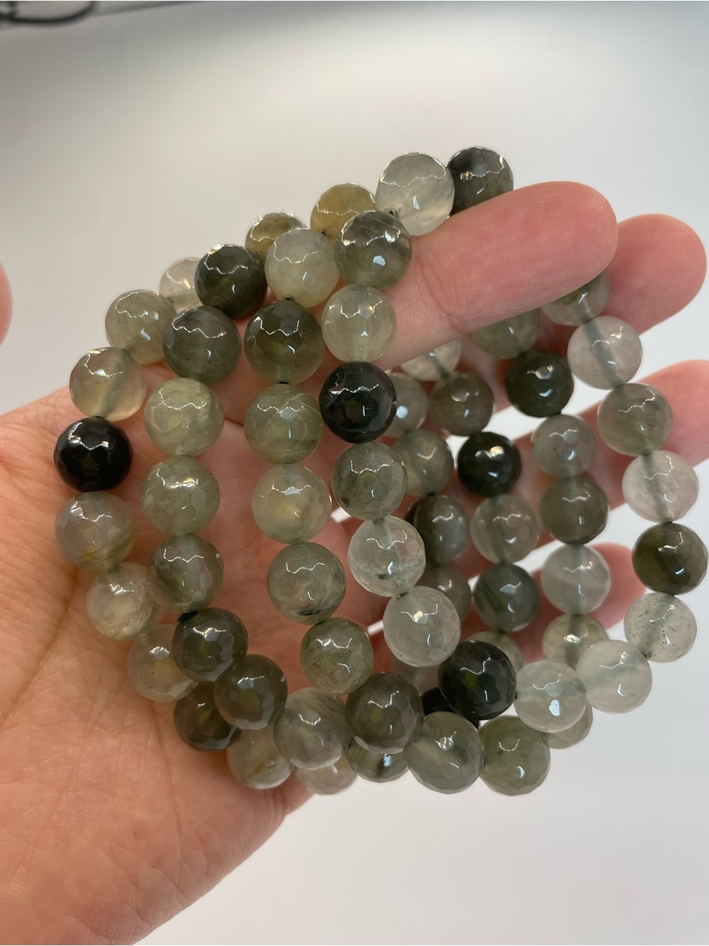 ONE Faceted Green Phantom Quartz Beaded Stretch Bracelet- 10mm (0161)